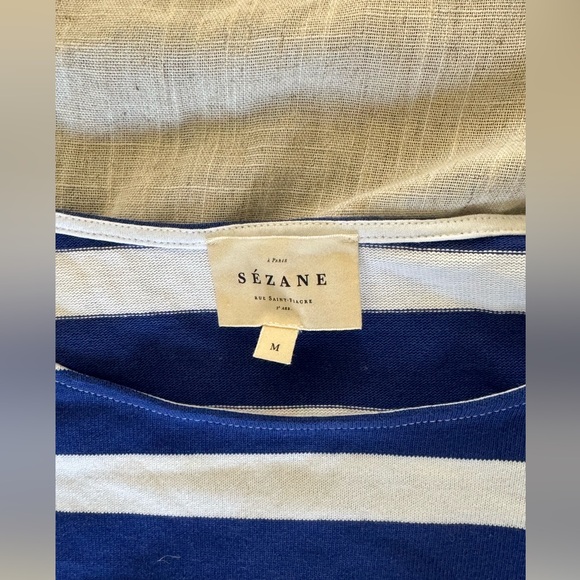 Sezane Navy and White Colette Marinier Striped Top with Button Accents - Picture 3 of 5